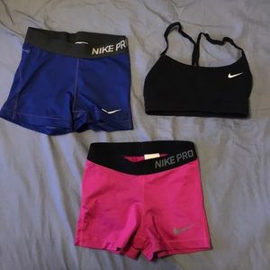 Two Nike pro spandex and a sports bra